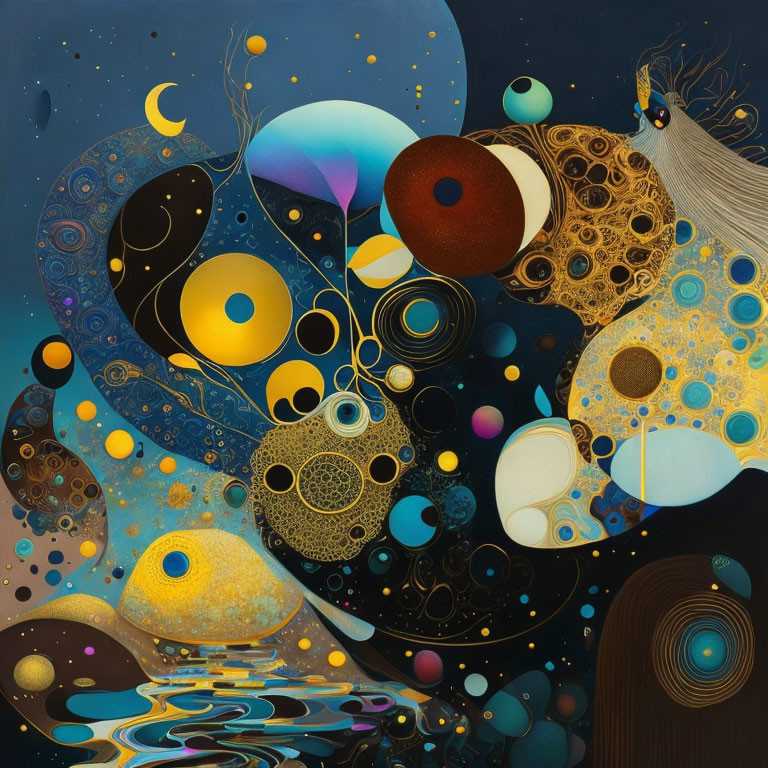 Colorful Abstract Artwork with Cosmic Circles and Swirls