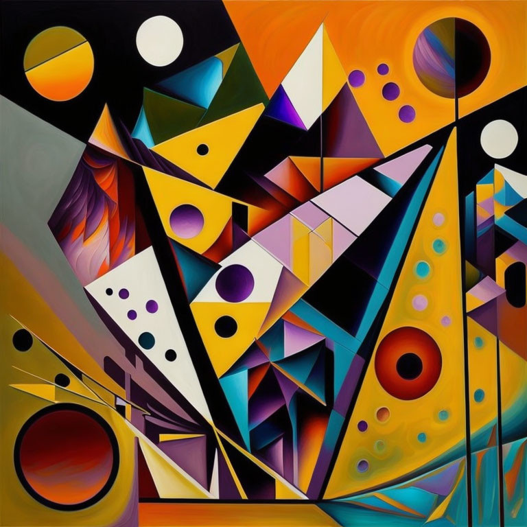 Colorful Geometric Abstract Art with Triangles and Circles