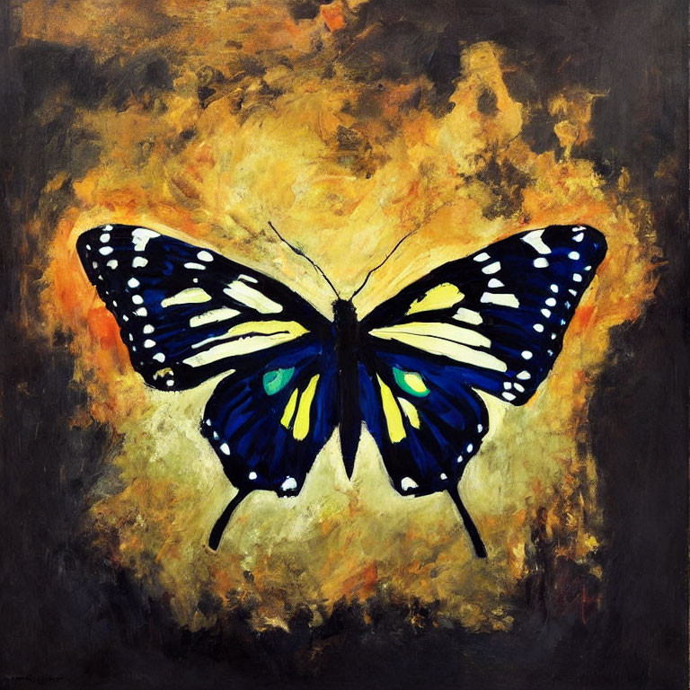 Colorful Butterfly Painting on Abstract Golden Background