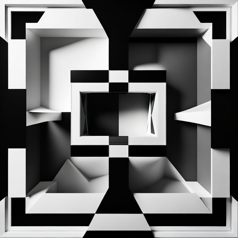 Abstract Black and White Geometric 3D Optical Illusion Pattern