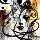 Abstract Cubist-style Painting of Face with Neutral Expression