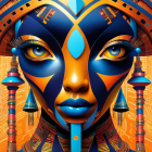 Stylized face with vibrant colors and intricate designs