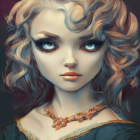 Fantasy-themed digital portrait of a woman with flowing hair and ornate shoulder armor.