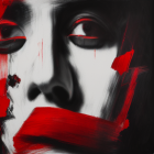 Abstract red and black woman's face artwork on white background