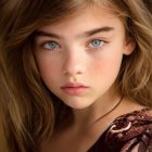 Young woman portrait with long brown hair, intense eyes, subtle makeup, and earrings.