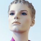 Woman in Pink Top with Hoop Earrings and Makeup on Light Background