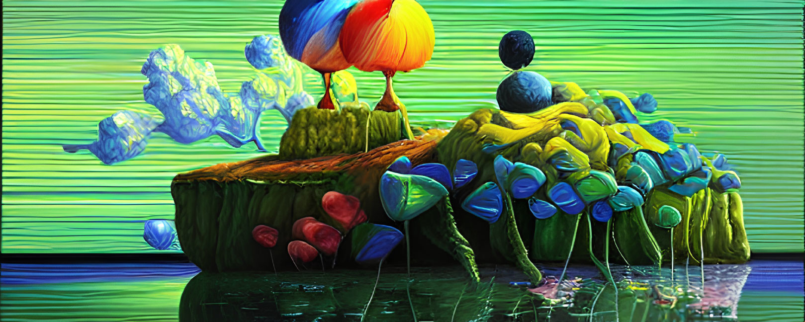 Colorful Balloon Artwork Over Surreal Landscape