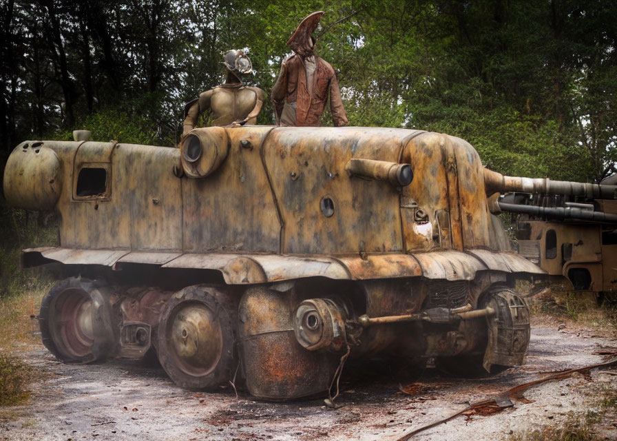 Star Wars cosplay characters on tank in forest setting