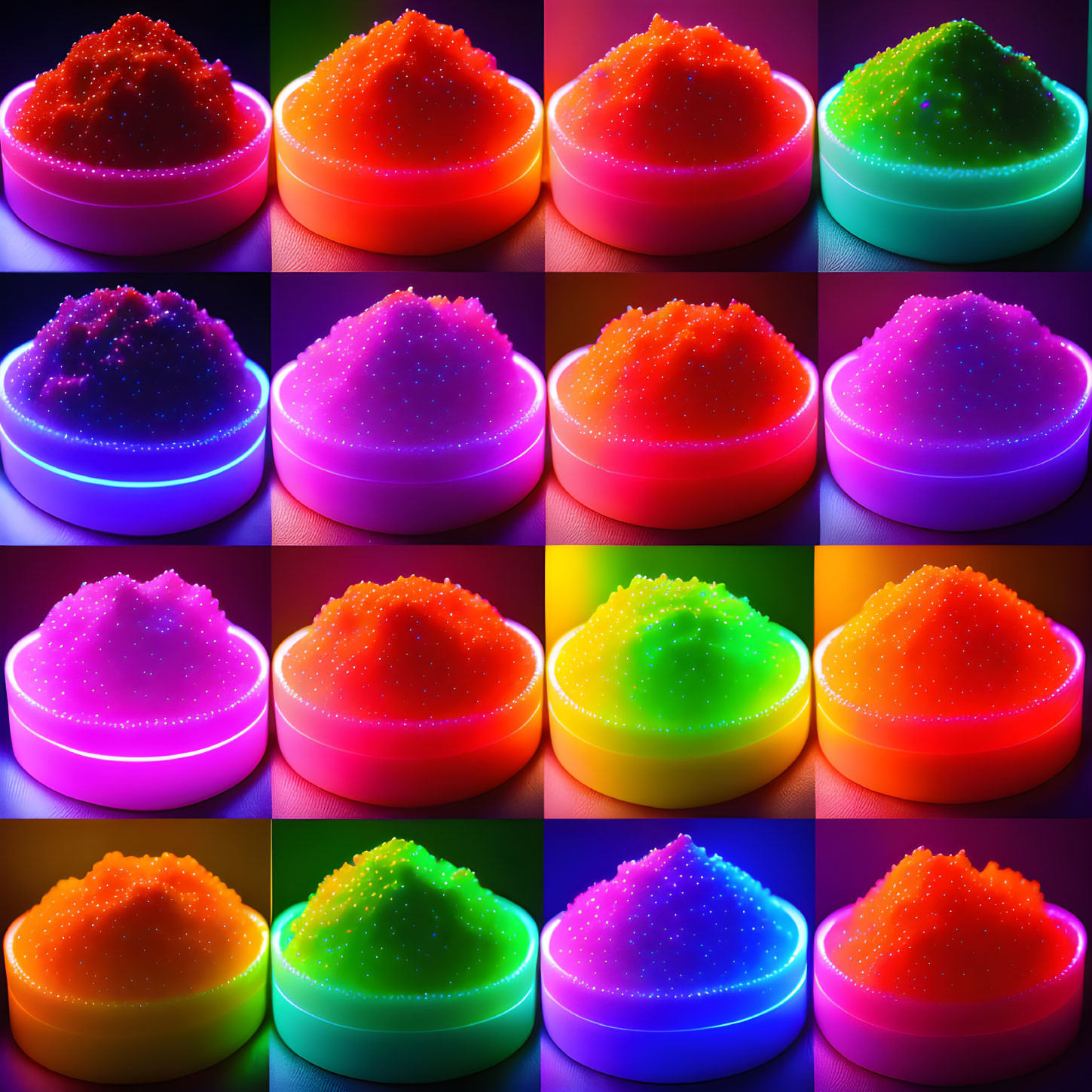 Colorful Glowing Caviar Textures in Neon-Lit Bowls