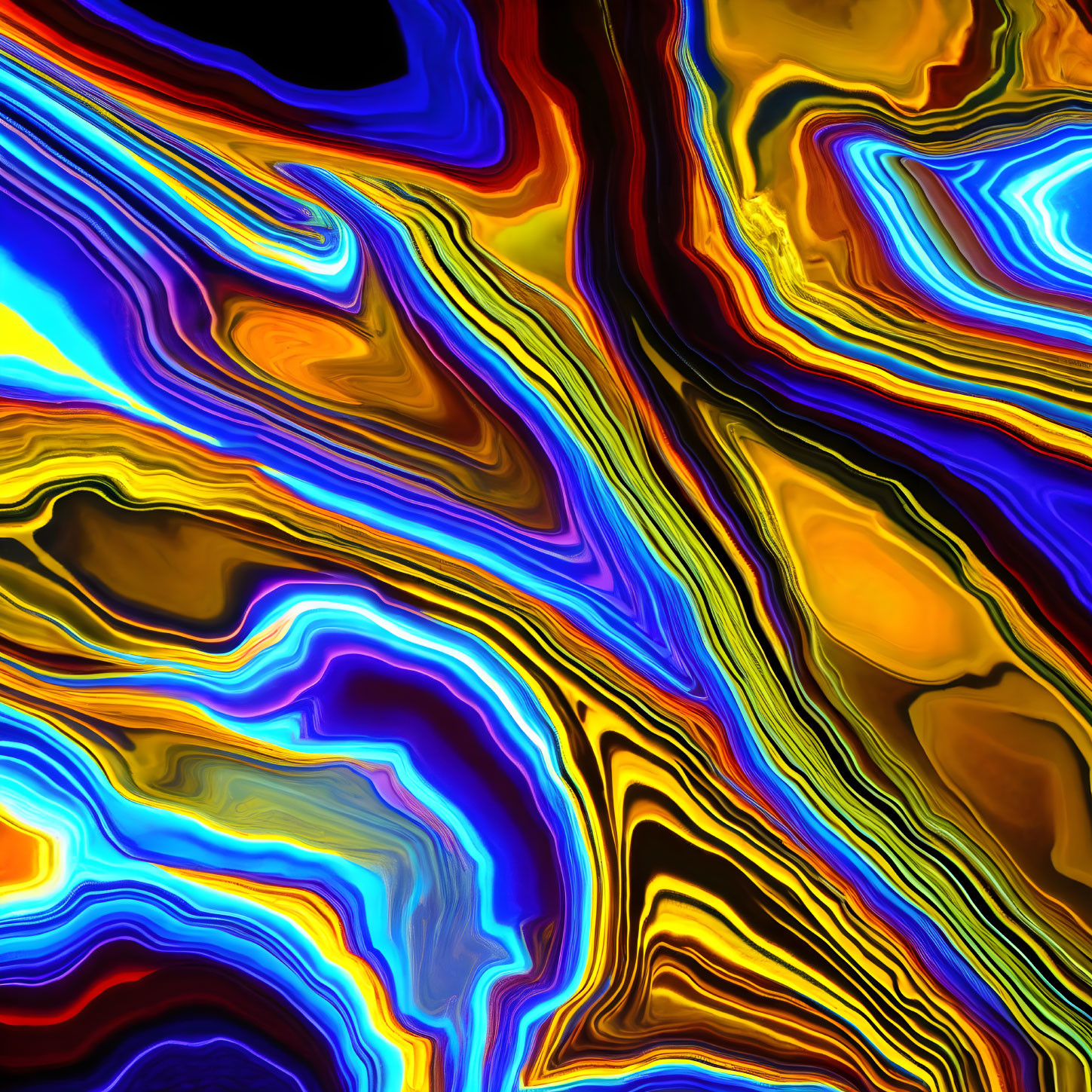 Colorful Marbled Pattern Art in Blue, Yellow, Red & Black