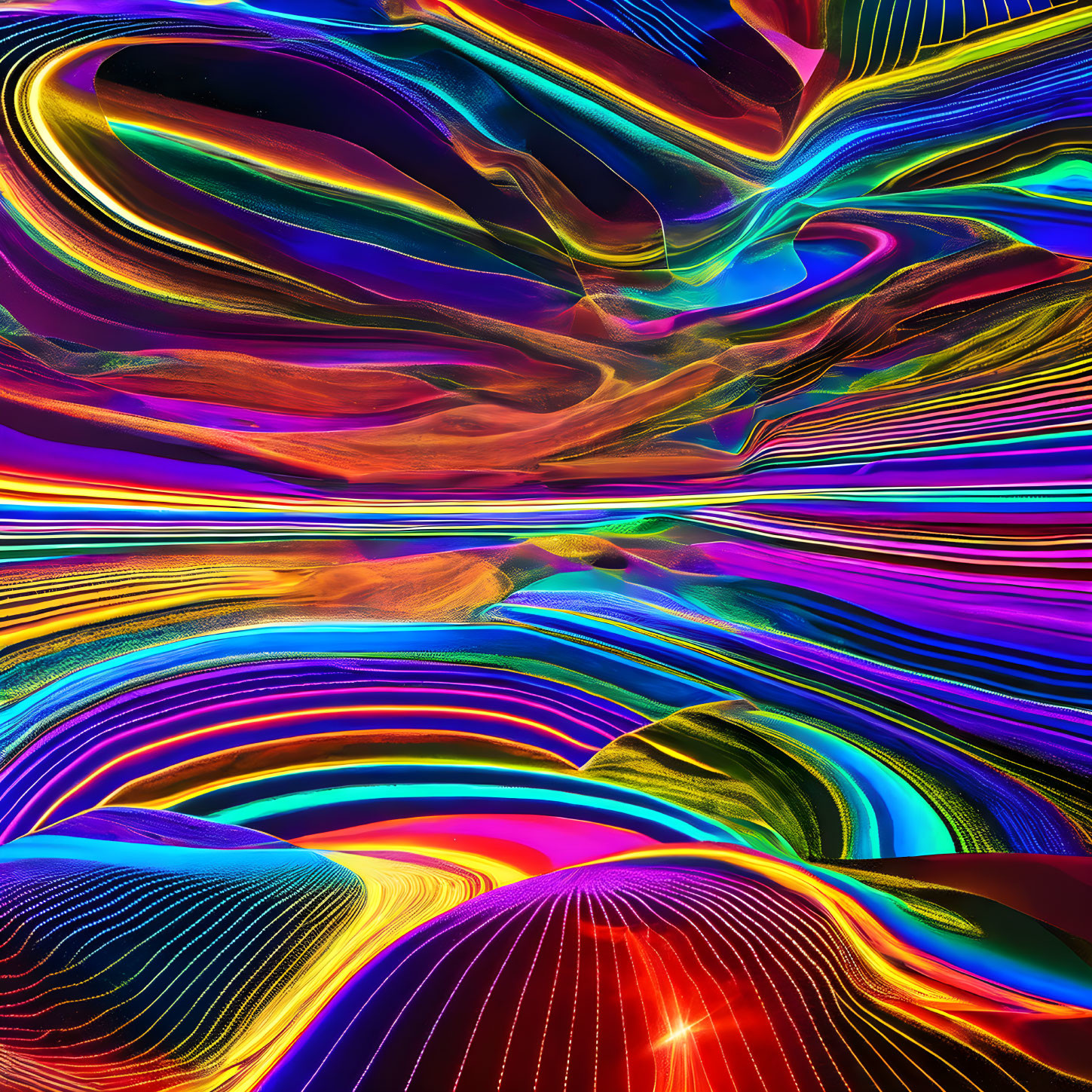 Colorful Abstract Digital Art with Neon Swirling Lines