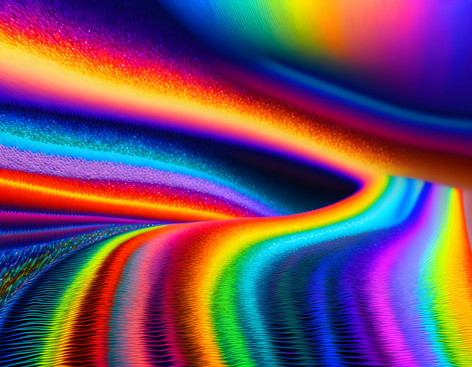 Colorful digital art featuring flowing rainbow waves and intricate rippling texture.