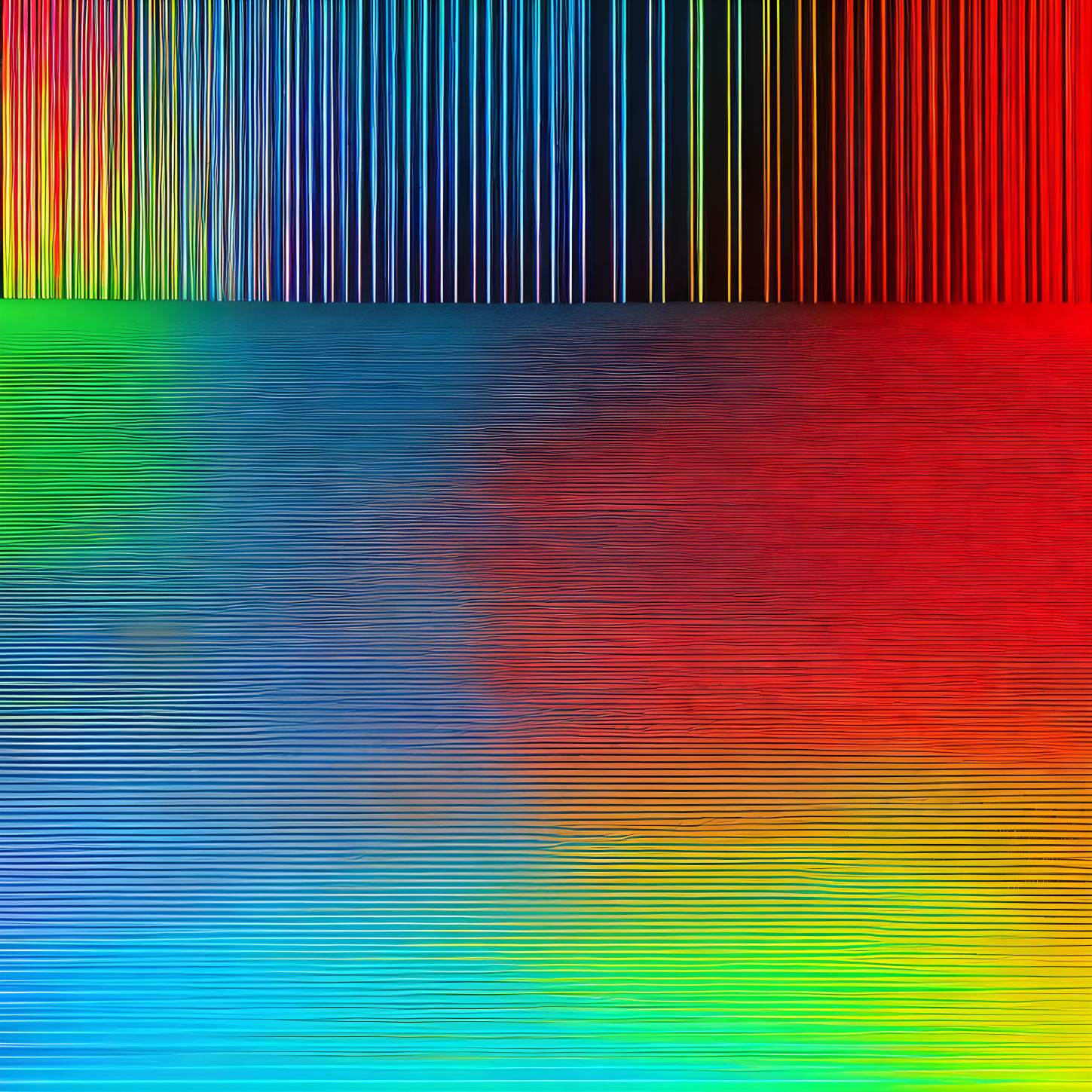 Colorful Digital Abstract: Rainbow Spectrum Vertical Lines Reflecting in Rippled Effect