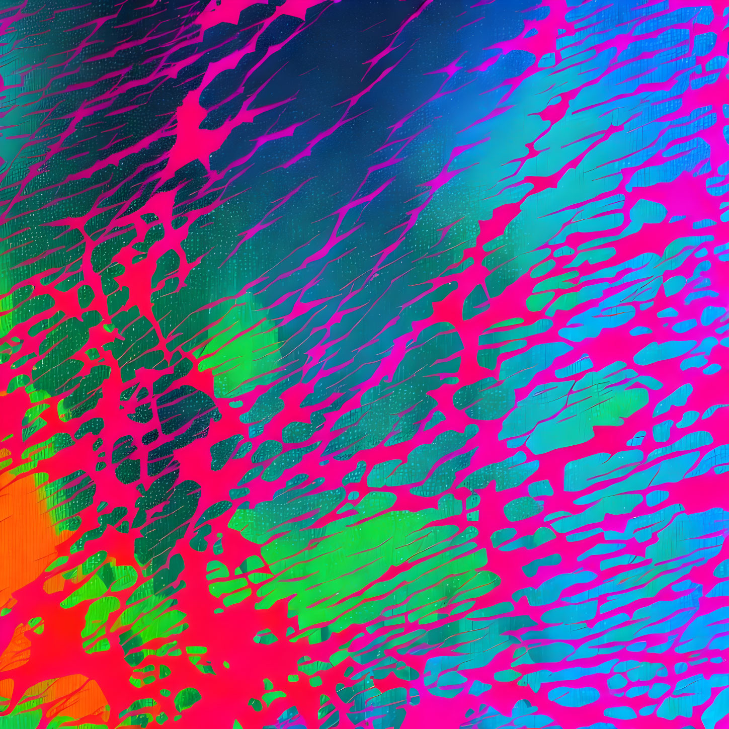 Colorful Abstract Painting: Neon Pink, Green, and Blue Patterns Resembling Digital Brush Strokes