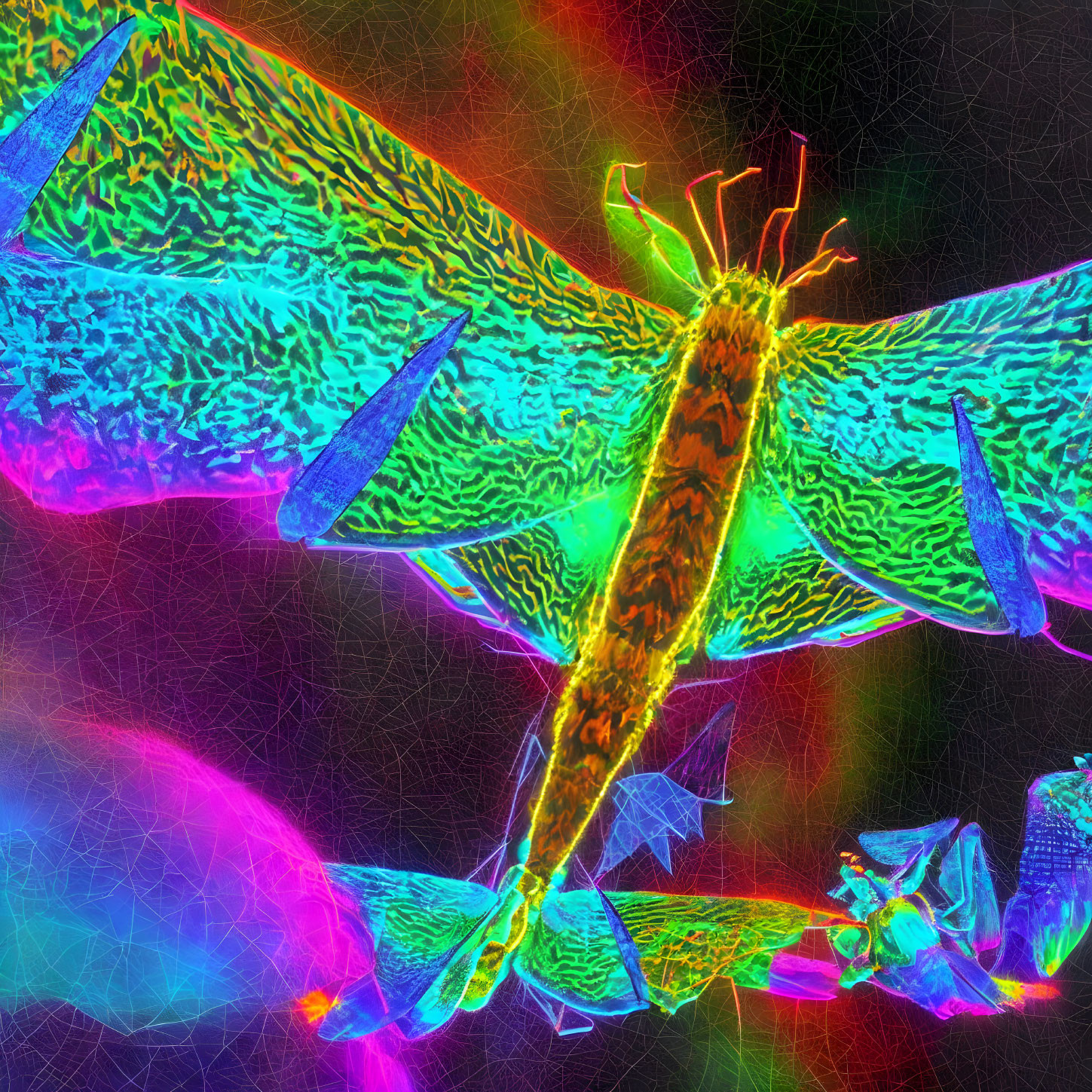 Colorful Neon Butterfly Artwork on Fractal Background