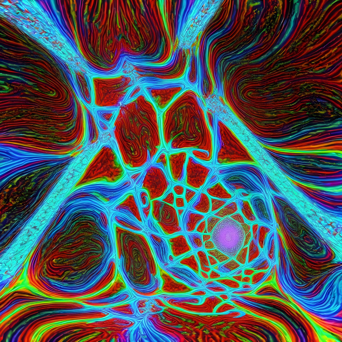 Colorful Psychedelic Pattern with Swirling Web-Like Structure