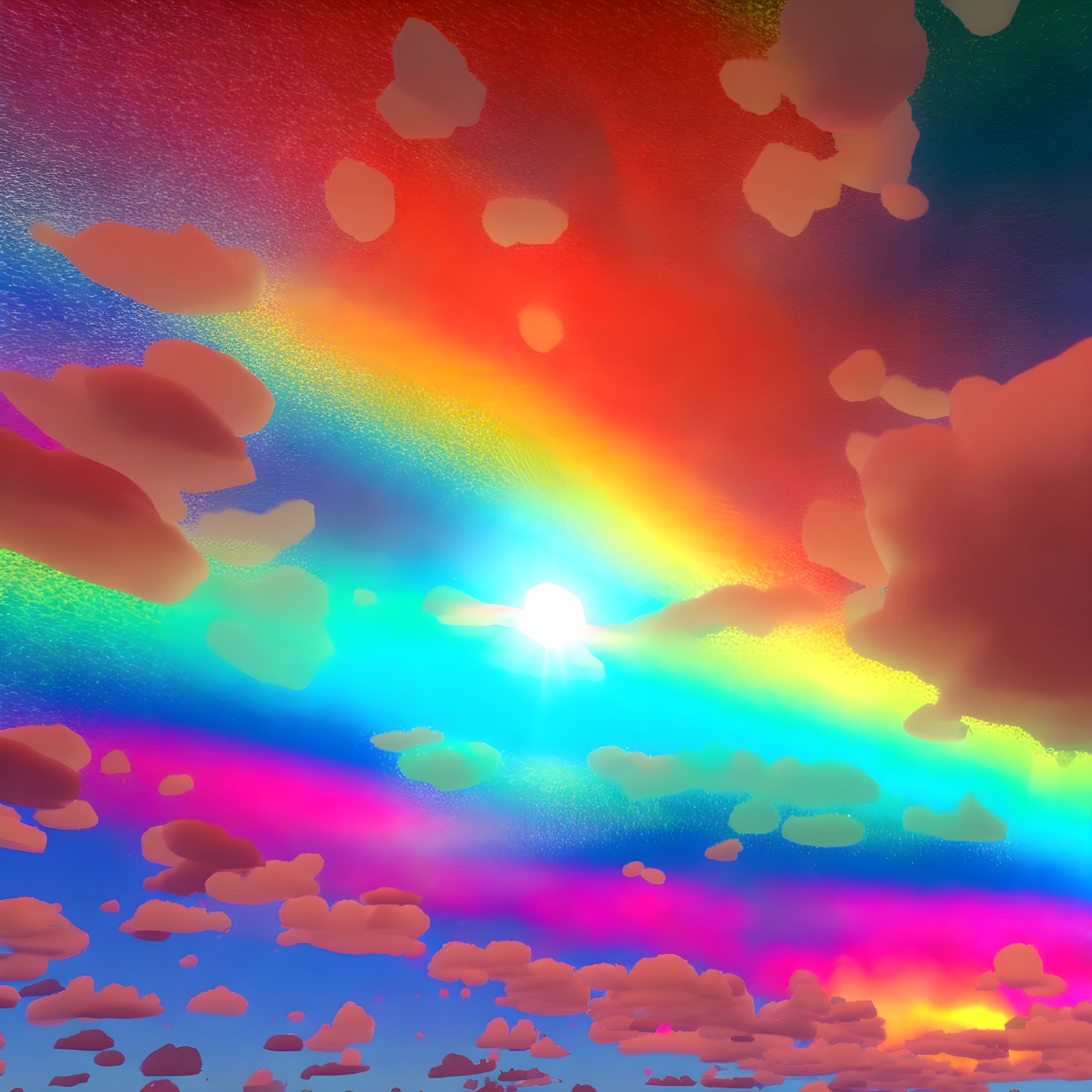 Colorful Sky with Radiating Spectrum of Light and Angelic Figure