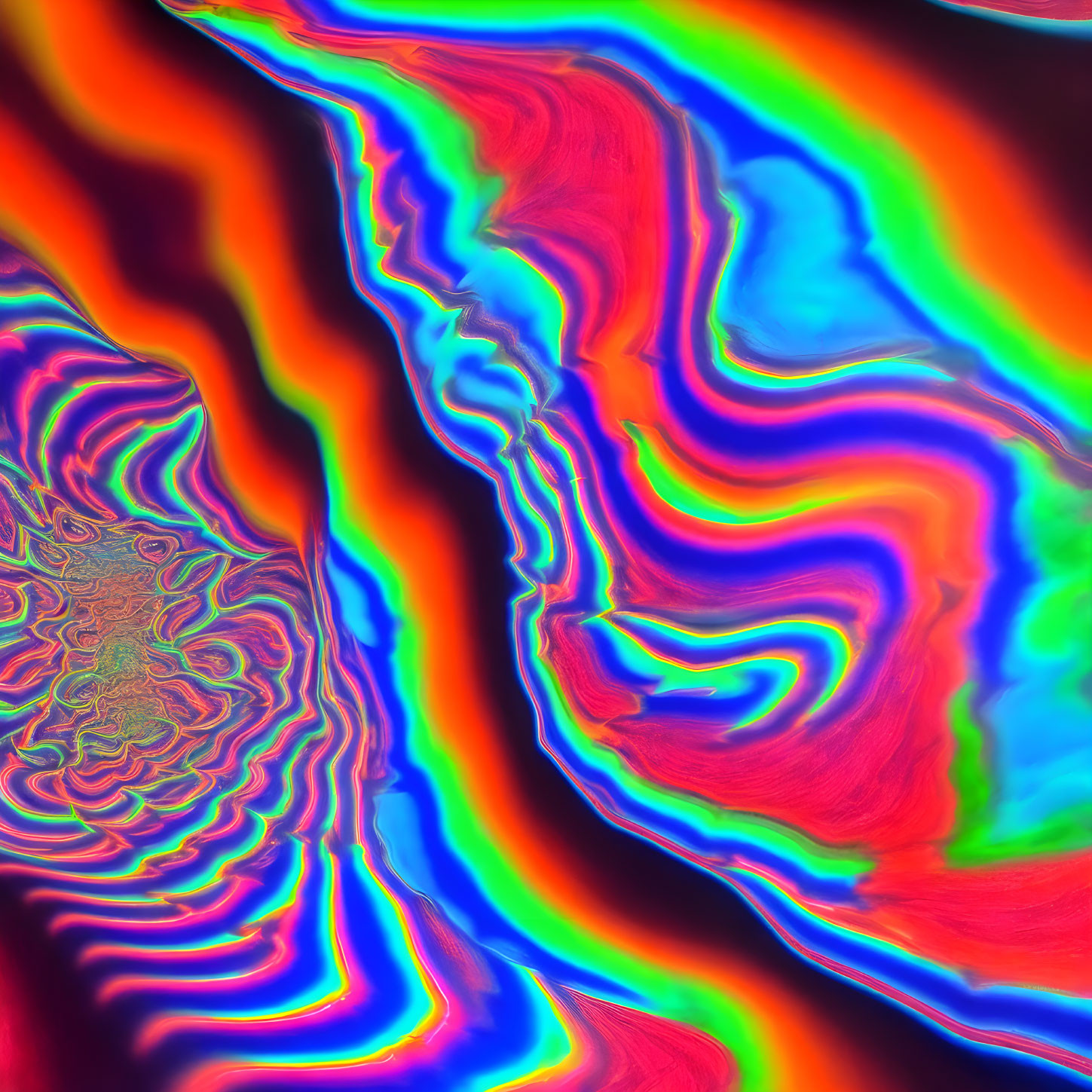 Colorful Abstract Swirls in Red, Blue, and Green with Glowing Contours