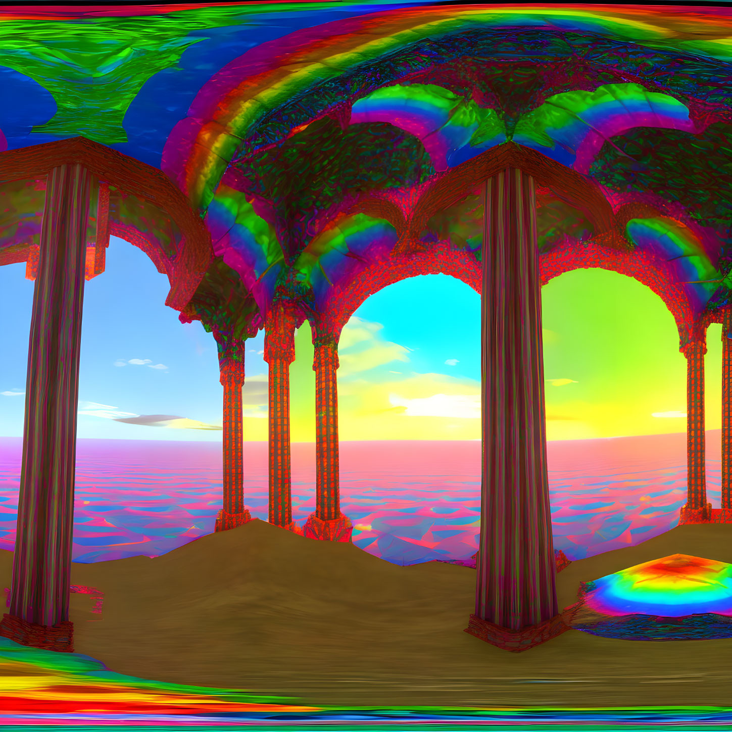 Vibrant psychedelic digital art of surreal landscape