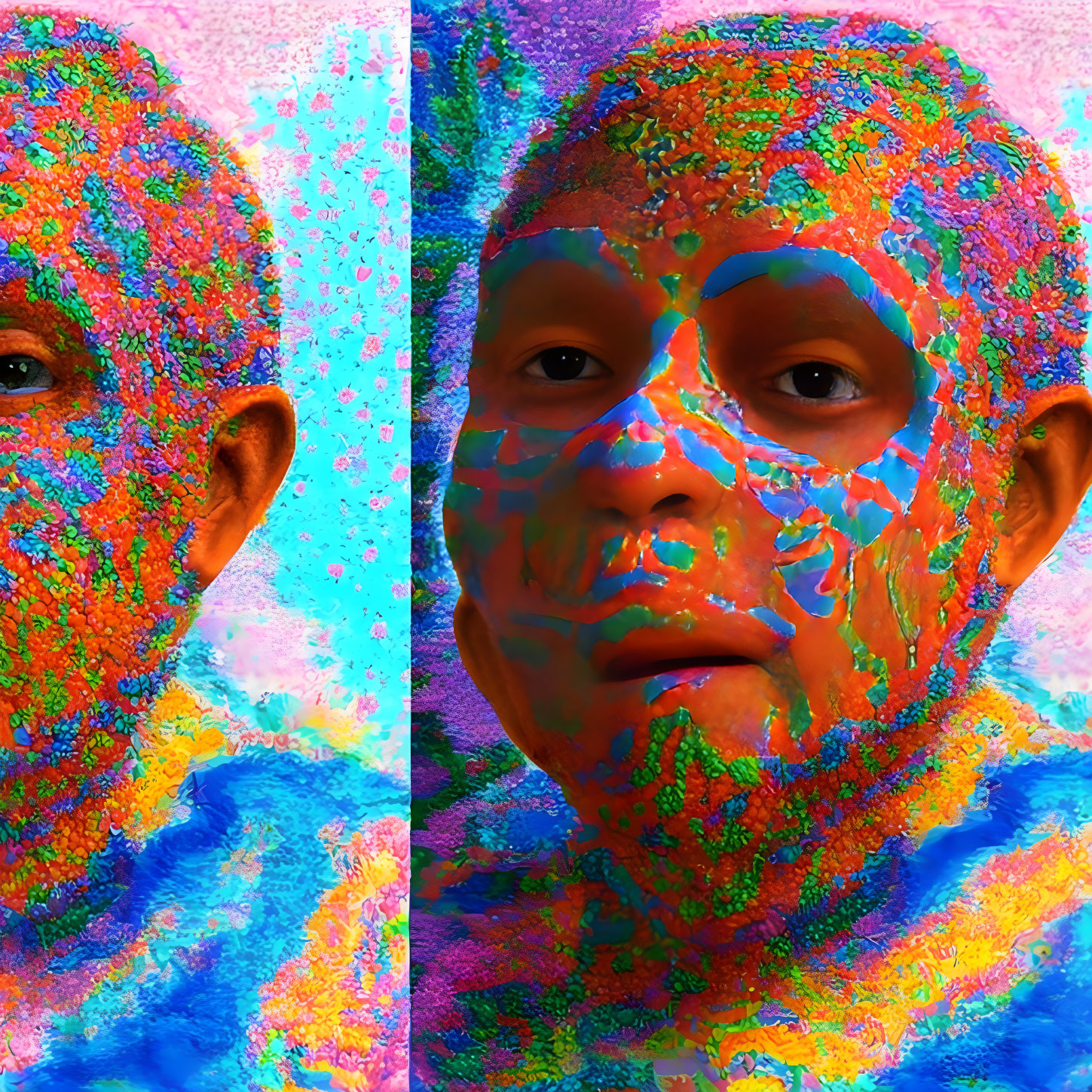 Colorful Face Paint Against Psychedelic Background