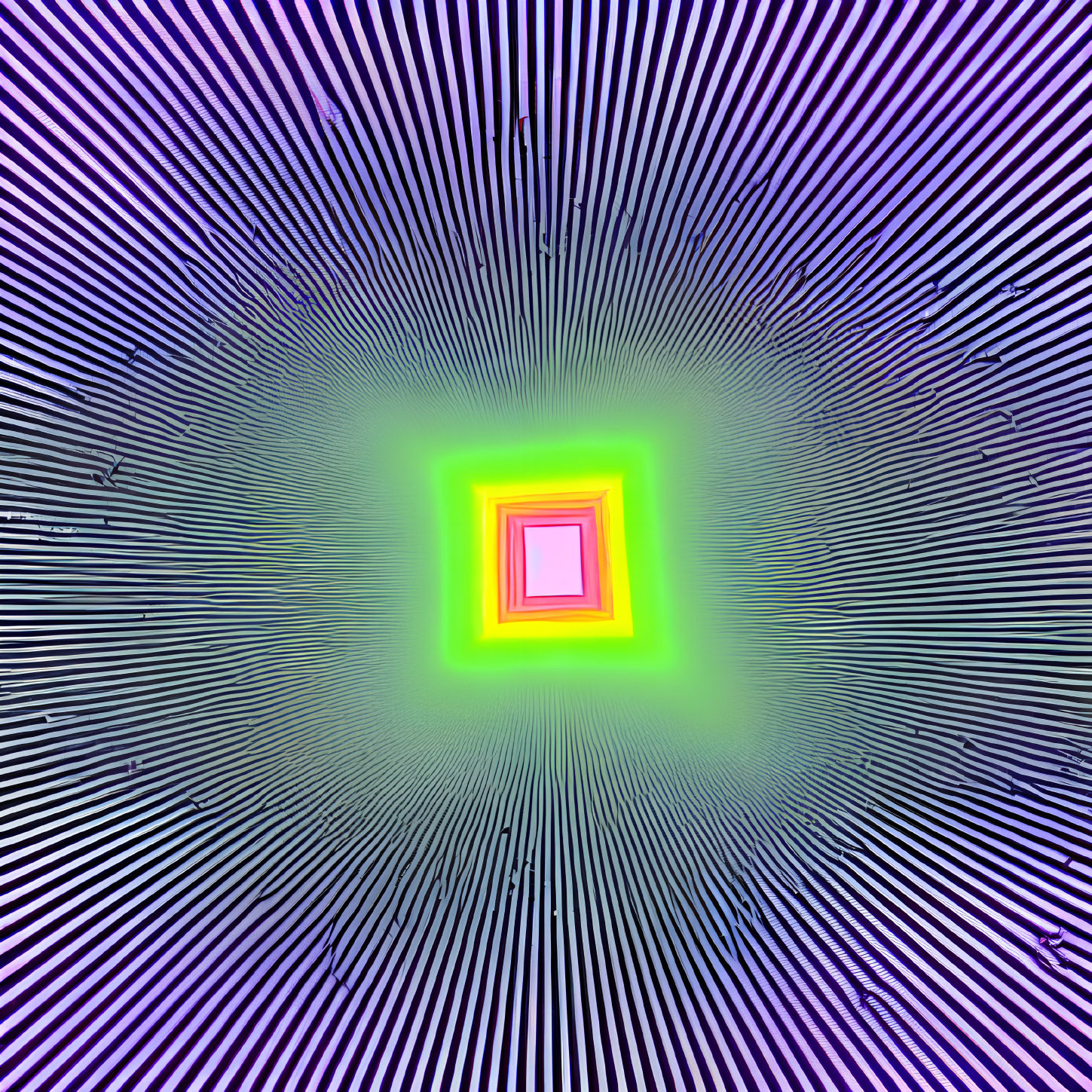 Multicolored tunnel illusion with green to pink gradient and radial black and white lines