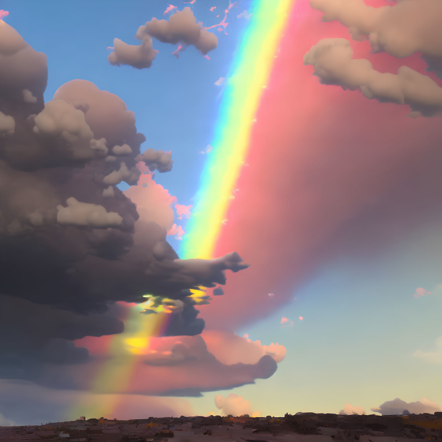 Colorful Rainbow Reflecting on Clouds in Dusky Sky