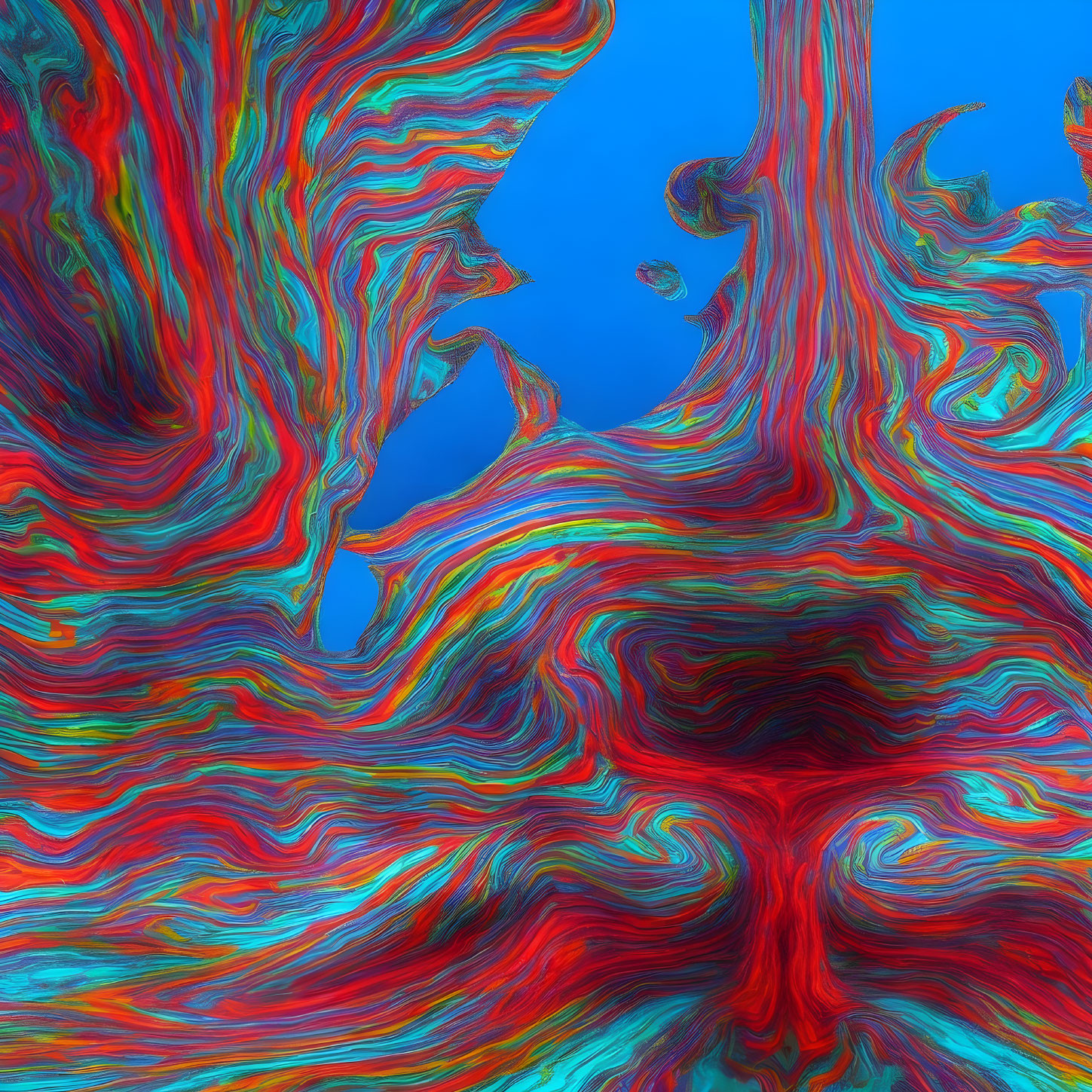 Colorful Abstract Digital Art: Wavy Multicolored Lines on Blue