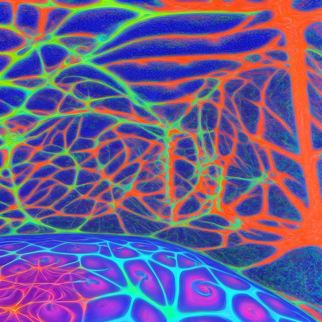 Vibrant neon colors in abstract psychedelic digital art