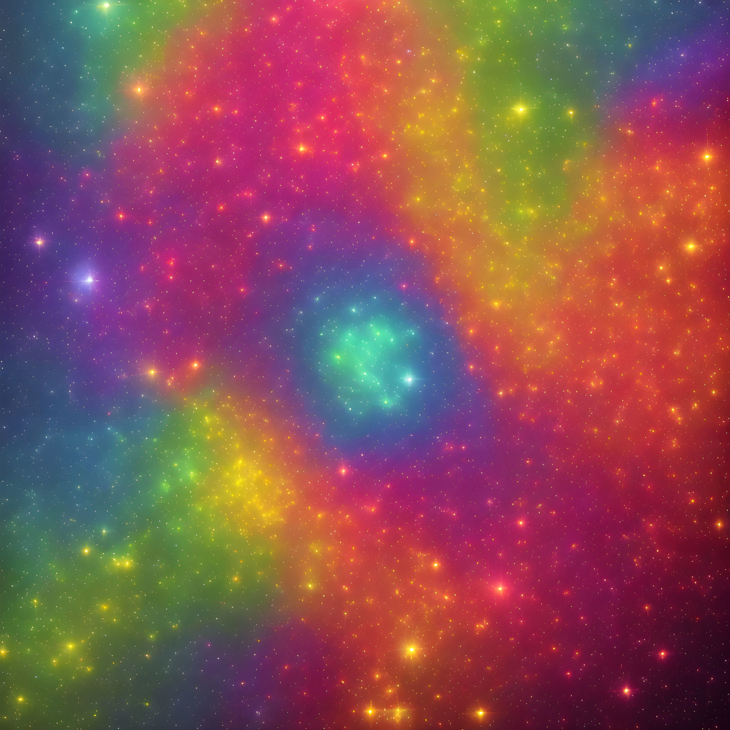 Colorful Cosmic Image with Multitude of Stars in Red, Pink, Green, and Blue