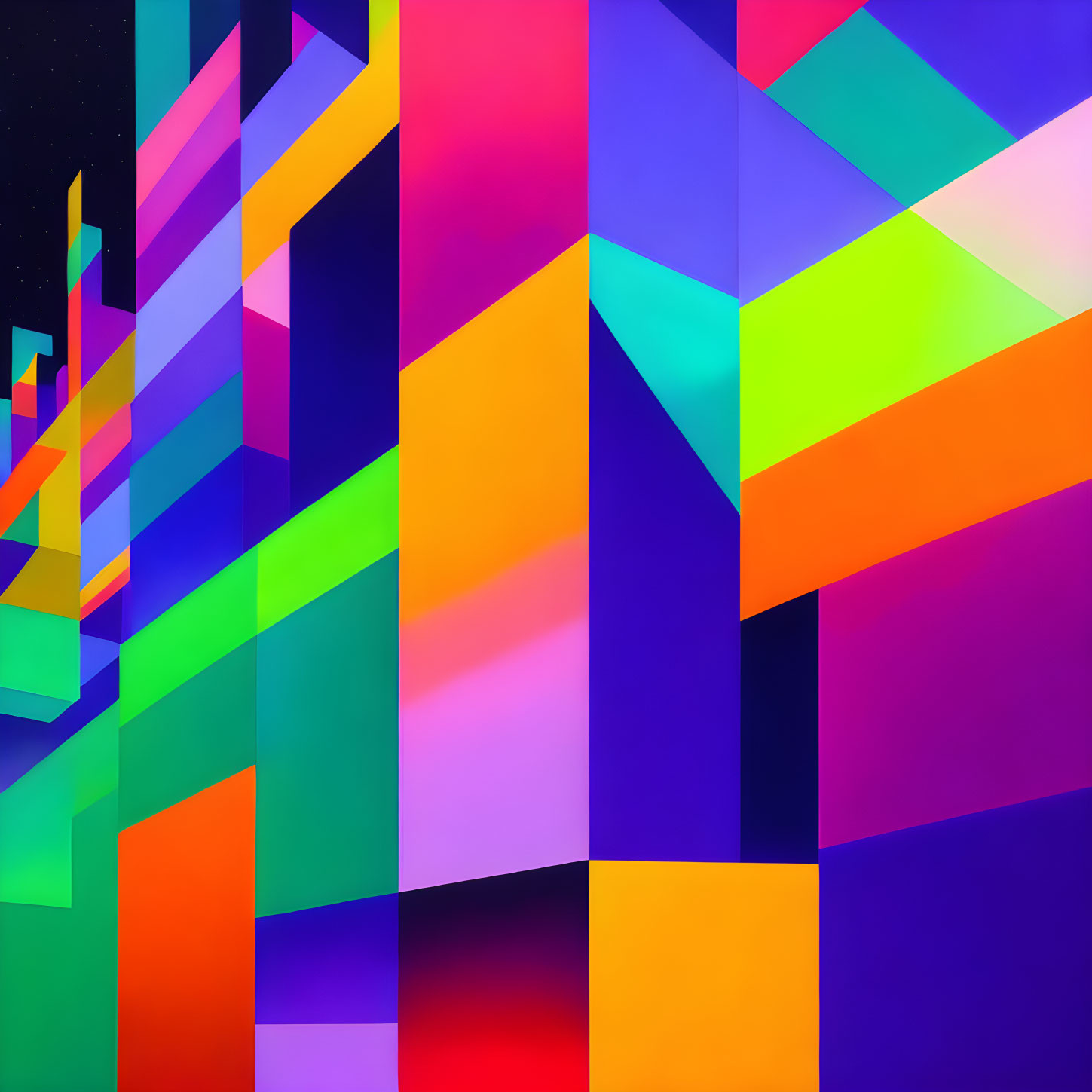 Vibrant Abstract Geometric Shapes in Deep Purples and Bright Greens