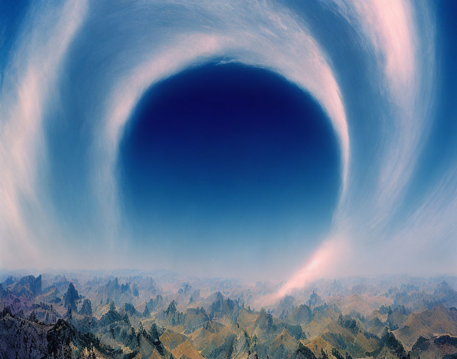 Circular Polar Panorama: Mountain Landscape with Eye Illusion