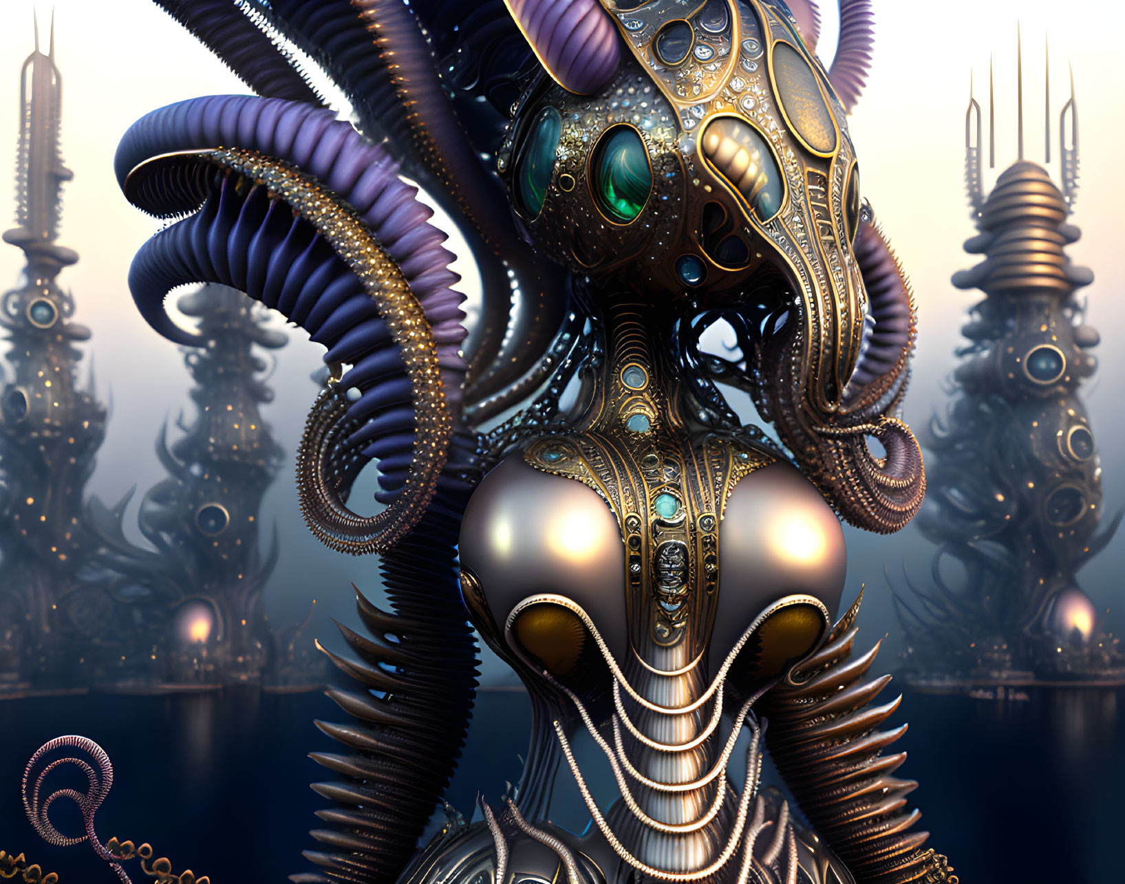 Intricate Steampunk Octopus Sculpture with Metallic Tentacles