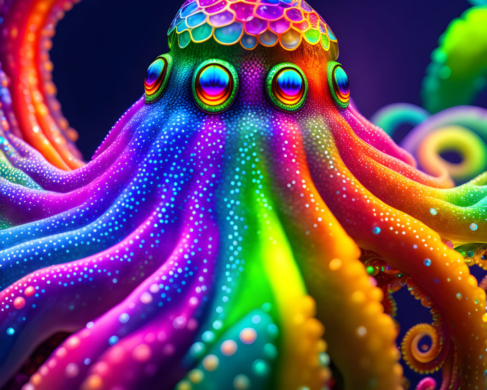 Colorful Octopus Artwork with Neon Textures & Intricate Patterns