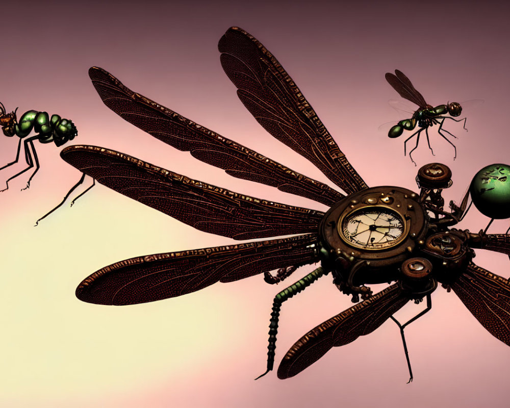 Steampunk-style Artwork: Mechanical Insects with Clockwork Gears