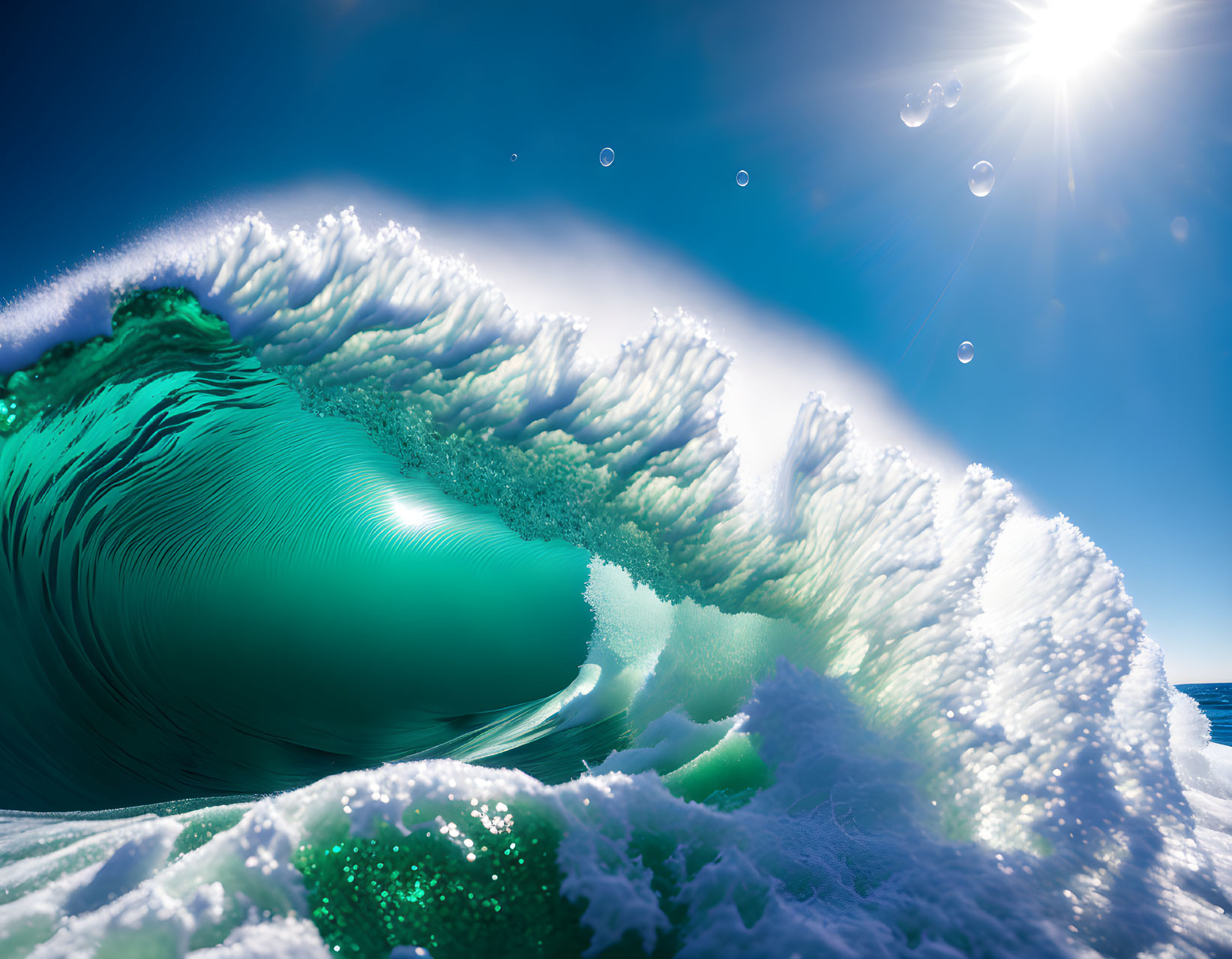 Close-up Image: Vibrant Wave with Sunlight and Water Patterns