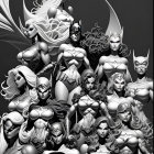 Monochromatic female superhero group with crescent moon.