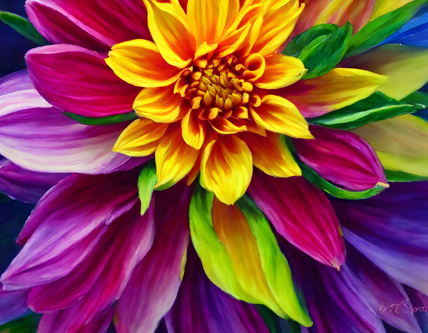 Colorful Flower Painting with Brushstroke Texture