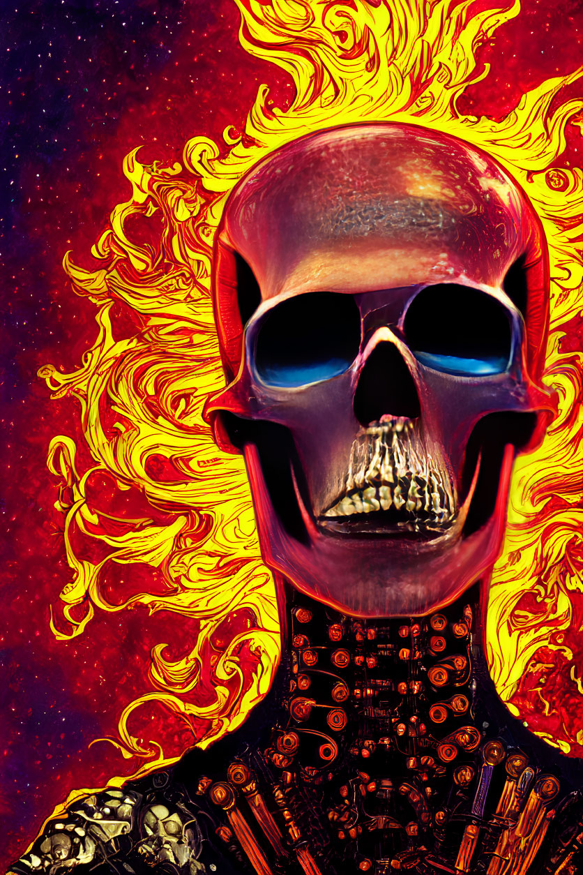 Metallic Skull in Vibrant Purple on Cosmic Background