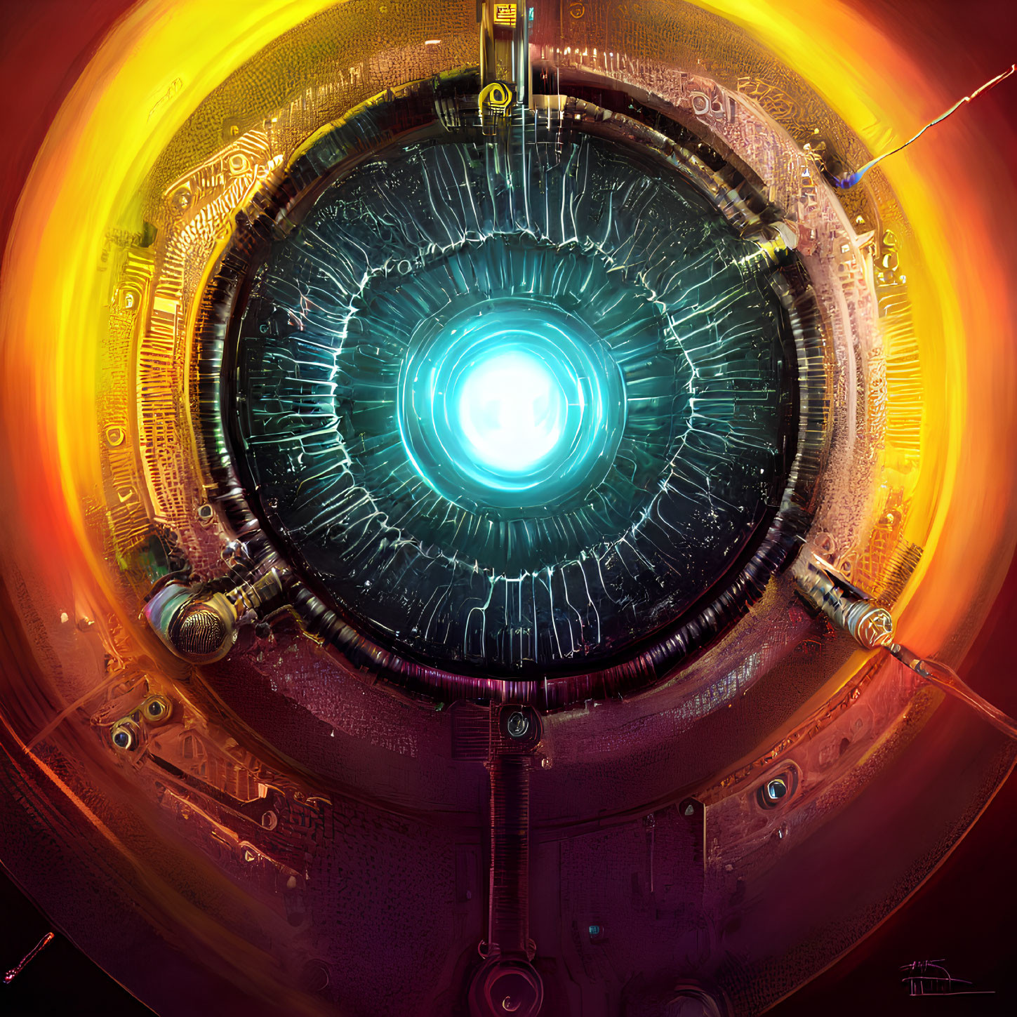 Detailed Sci-Fi Illustration of Glowing Circular Mechanism