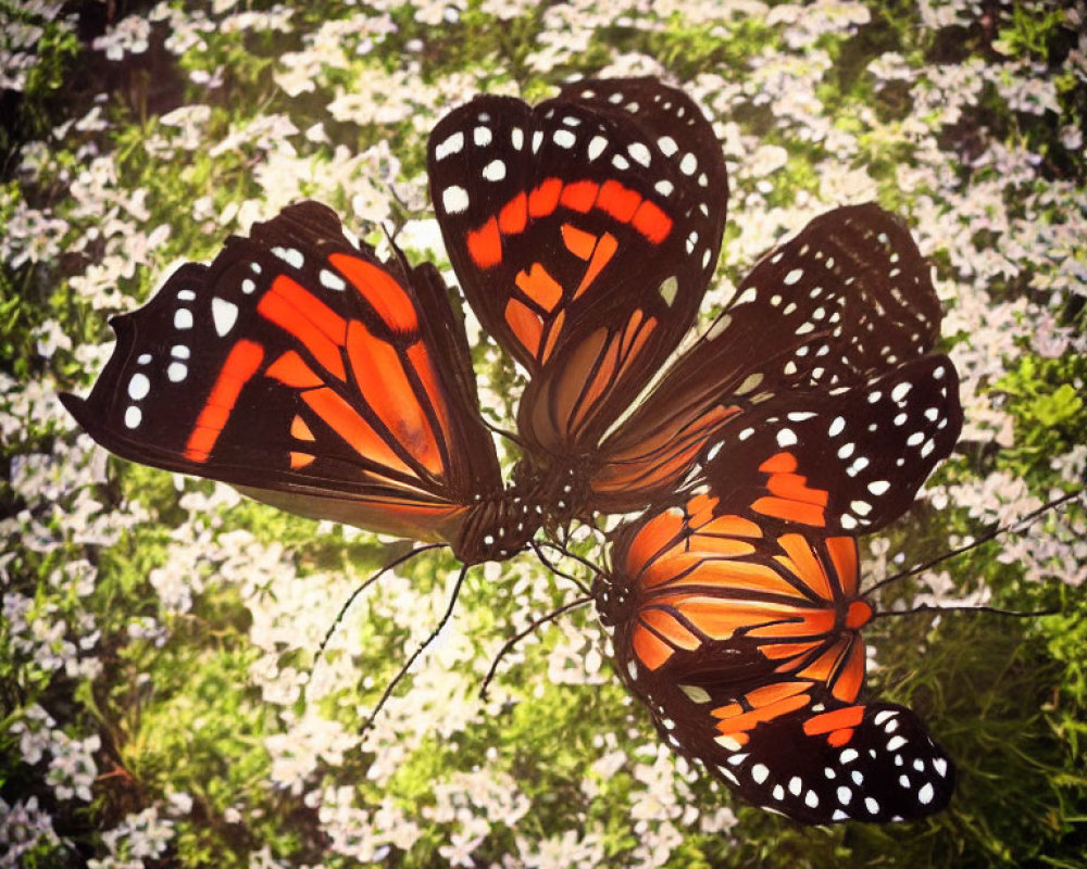 Colorful Butterfly Resting on White Flowers