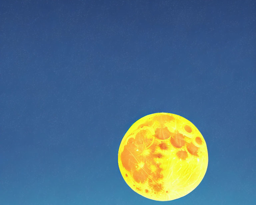 Large moon painting against blue sky with yellow-orange gradient