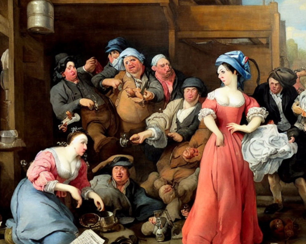 18th-Century Tavern Scene with Diverse Group Socializing