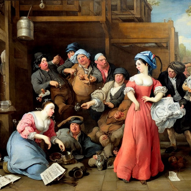 18th-Century Tavern Scene with Diverse Group Socializing