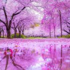 Vibrant Pink Blossom Forest with Winding Stream