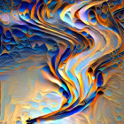 Colorful Stylized Landscape: Swirling Canyon Layers with Trees and Cliffs