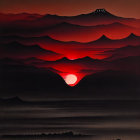 Vibrant Sunset Over Silhouetted Mountains and Sea