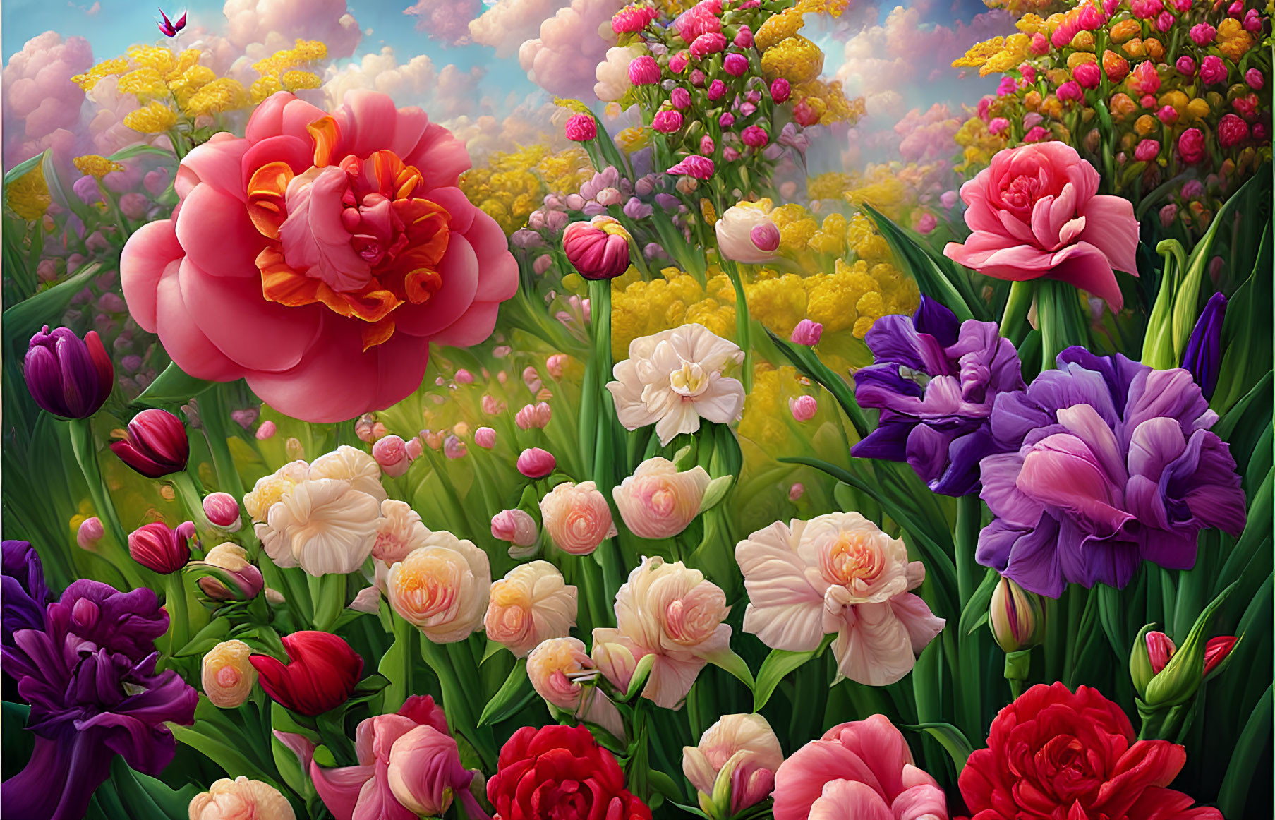 Colorful Flowers in Vibrant Garden Scene