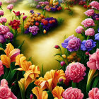 Colorful Flowers in Vibrant Garden Scene