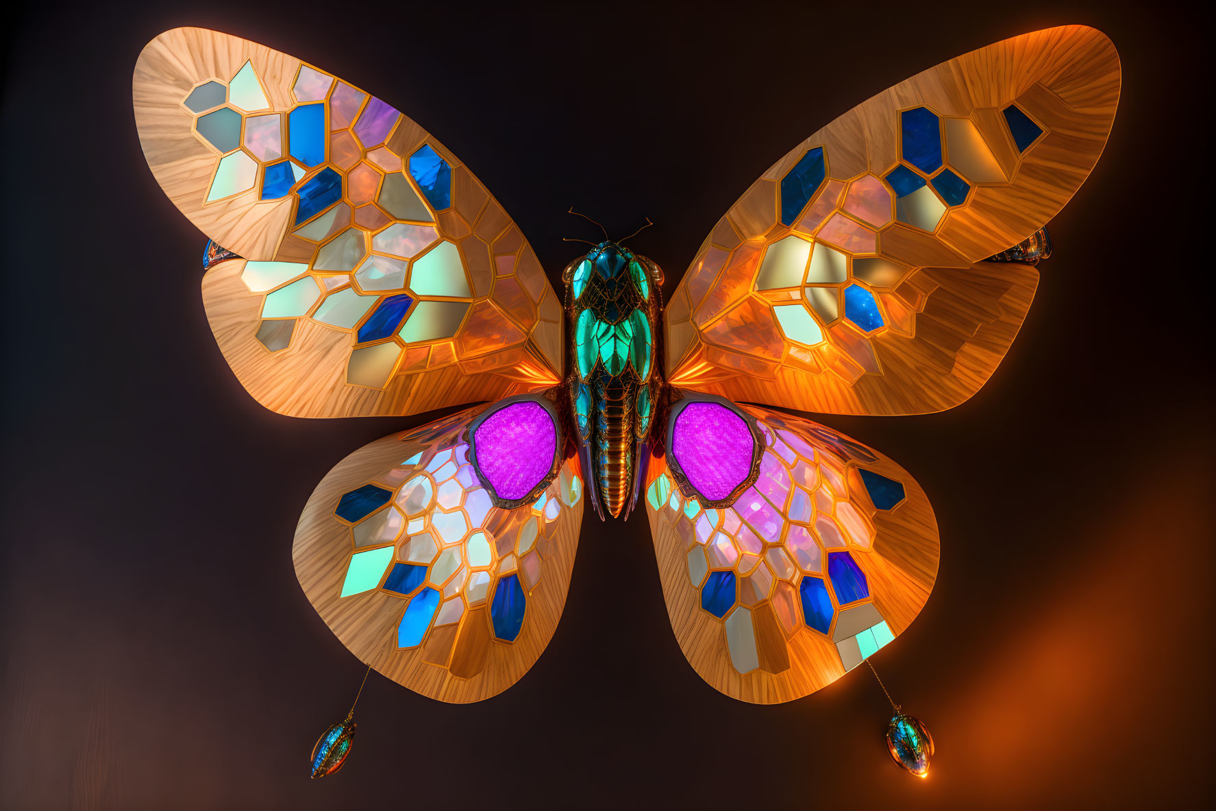 Vibrant Butterfly Installation with Illuminated Multicolored Wings