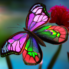 Colorful Butterfly Resting on Pink Flower with Iridescent Wings